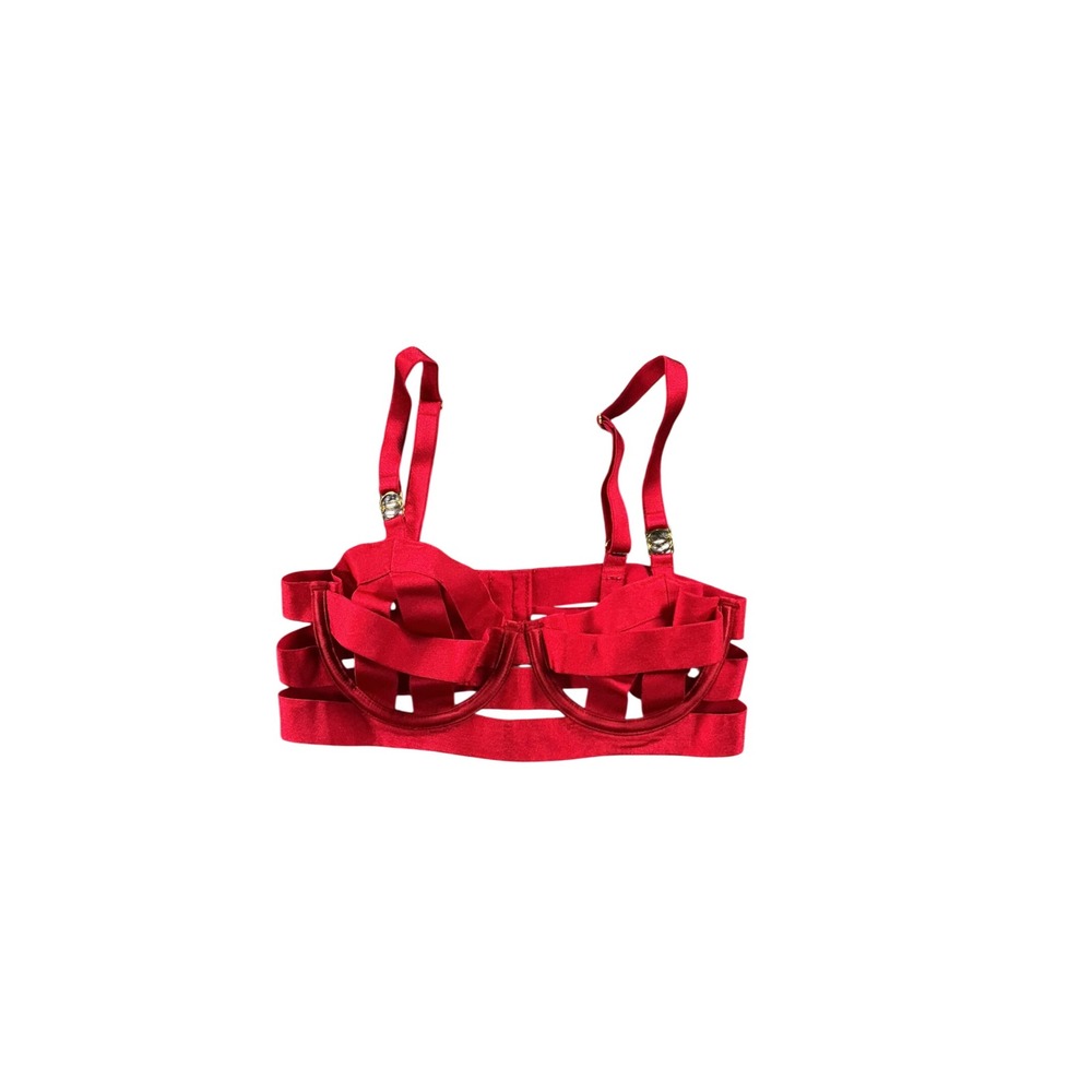 Victoria's Secret Red Strappy Cage Balconet Bra Underwire 32B
